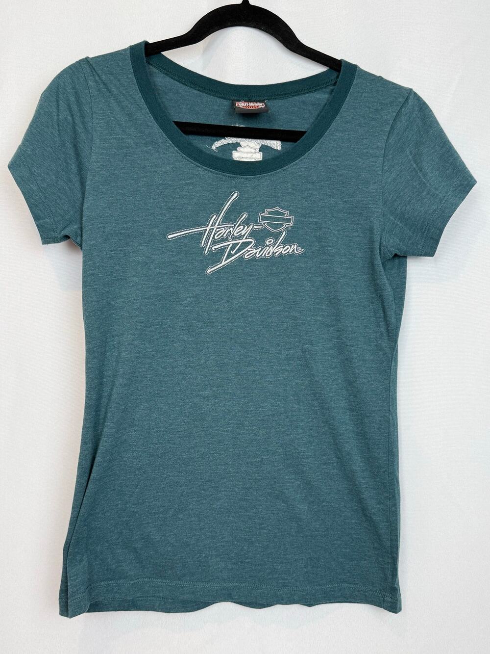 Harley Davidson Teal Embroidered Women's Tee Dealer Pittsfield MA